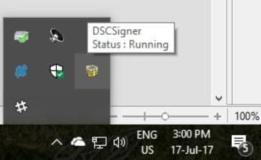 DSC Signer Running Status in System Tray